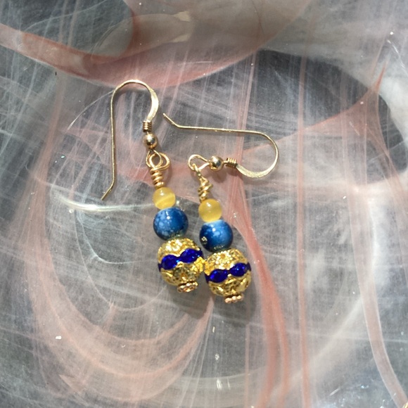 Blue and gold earrings - Picture 2 of 6
